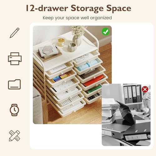 COSTWAY 12-Drawer Rolling Storage Cart, Utility Storage Organizer Cart