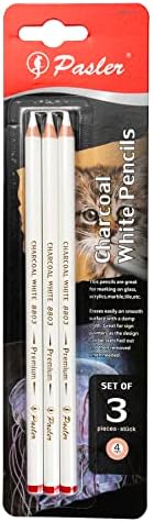 Pasler® white charcoal pencils set - 3 pcs Sketch Highlight white pencils for drawing, sketching, shading, blending