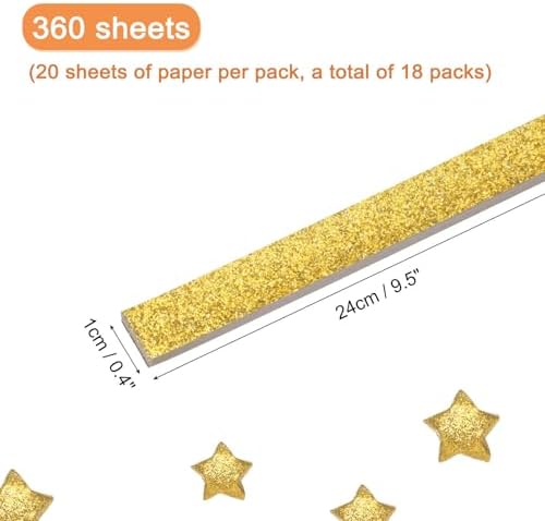 MECCANIXITY 360 Sheets Origami Paper Glitter Stars Papers Gold Fold Paper for Beginner Arts Crafts Projects,0.4 x 9.5 Inch