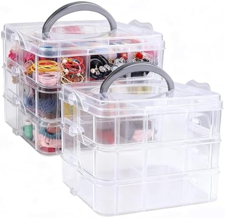 2pack 3-Tier Stackable Bead Storage Container Box 18 Compartments Organizer