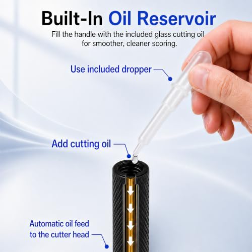 Glass Cutter 2mm-20mm, Upgrade Glass Cutter Tool, Pencil Style Oil Feed Carbide Tip for Glass Cutting/Tiles/Mirror/Mosaic. | 3 Cutting Ranges, Carbide Wheels, Automatic Oil Feed, Pencil Grip, Storage Case, Glass Cutter for Mirrors & Stained Glass