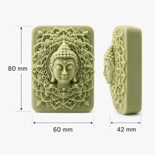 Buddha Lotus Silicone Soap Mold 4 Cavity, Mandala Flower Relief Mold for Handmade Soap, Candle Making & Aromatherapy Crafts, Reusable DIY Mold for Wax, Resin, Plaster, Chocolate and Decorative Gifts