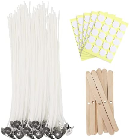 JEAWIWI 100 Pcs Cotton Candle Wicks, 10 in, with Wick Stickers & Holders