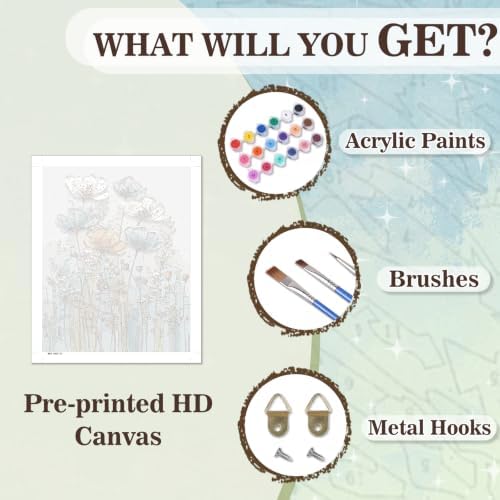 Amaieuin Flowers Paint by Numbers Kit for Adults,Canvas Paint by Numbers for Adults,Floral Adult Paint by Numbers DIY Flower Painting Kit for Relax Gifts and Home Wall 20x16in