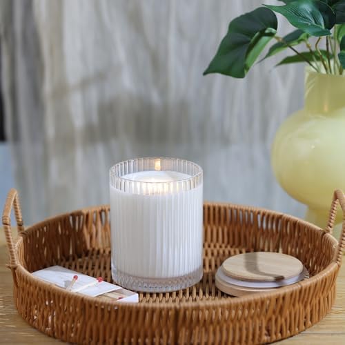 14OZ Clear Glass Candle Jars for Making Candles, 6 Pack - Empty Candle Jars Bulk with Bamboo Lids and Accessories, Ribbed Candle Vessels Containers for Candle Making