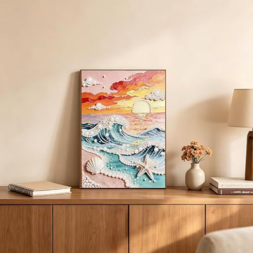 5D Diamond Art Kits for Adults Beginners, Wave Pearl Diamond Painting Kits
