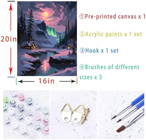 Lovepefe Snow Mountain Paint By Numbers Kit for Adults Beginner Waterfall Adult Paint By Number Kits On Canvas River Cabin Oil Painting Kit for Adults Kits for Gift Home Wall Decor 16x20 Inch