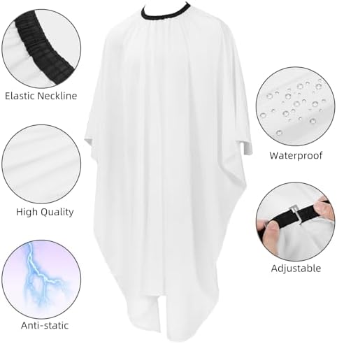 Professional Hair Cutting Cape with Neck Duster Brush, Large Size Salon Barber Cape for Men, Women and Kids(White)