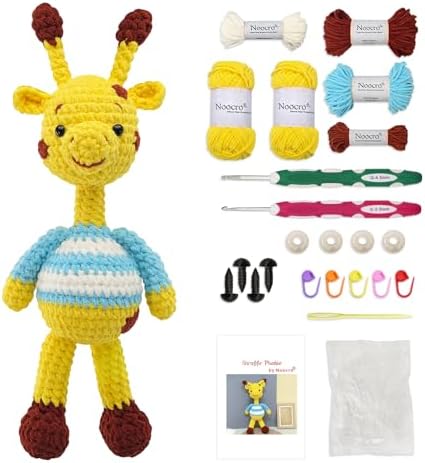 Noocro Amigurumi Crochet Kit for Beginners, Intermediate and Advanced Crocheters, DIY Crochet Plushie Kit with Complete Kit, Detailed Instrucions and Video Tutorial - Fun Craft Gift (Giraffe)