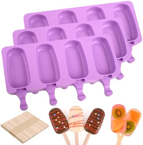 Sakolla Large Oval Silicone Popsicle Molds, 4 Cavities, Set of 3