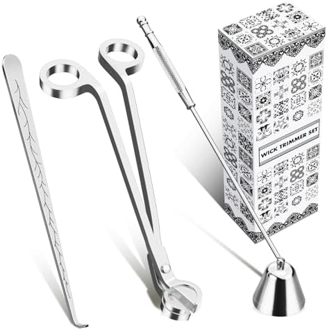calary Candle Wick Trimmer, Candle Snuffer and Wick Dipper & Candle Accessory Set, 3 in 1 Candle Care Kit for Candle Lover (Silvery)
