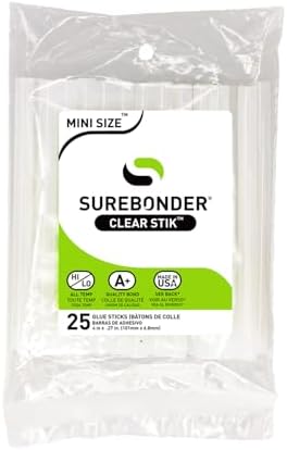 Surebonder All Purpose Mini-Size Hot Glue Sticks for Crafts, Repairs & DIY Projects - 4-Inch Length 0.27 Inch Diameter, 25 Pack, Clear
