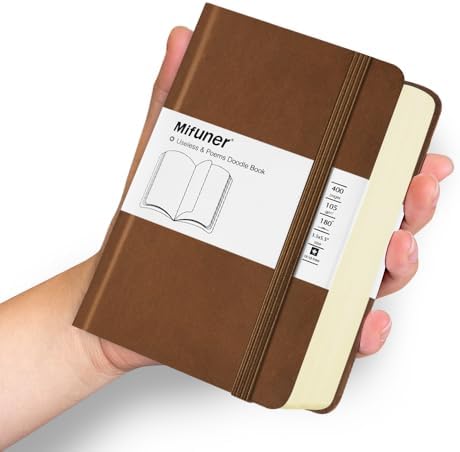 Mifuner Small Rectangle 3.5x5.5 200 Sheets 105gsm Mini Notebooks Blank Pages Sketchbooks Pocket Paint Writing Diary Memo PU Leather Cover Brown