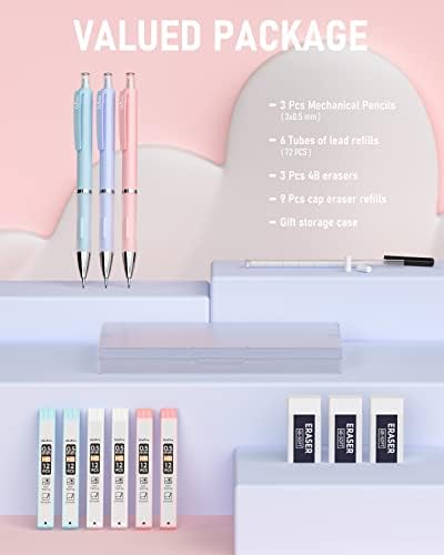 Nicpro 3PCS Pastel Mechanical Pencil Set, 0.5 Mechanical Pencils