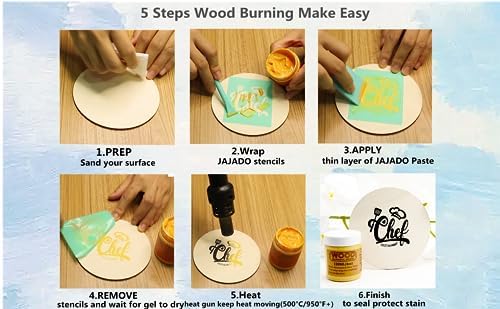 JAJADO Wood Burning Paste and Mini Squeegee, 4 OZ Wood Burning Gel for Canvas, Denim, Craft Woodboard, Heat Activated Wood Burning Stencil Paste for DIY Home Decor Art Crafts