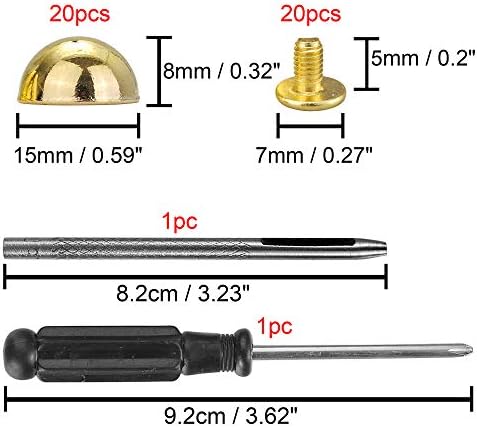 YORANYO 20 Sets 15X8MM Dome Spikes and Studs 19/32" Handbag Feet Gold Color Round Spikes Screw Back Studs and Spikes for Clothing Shoes Leather Craft Belts Bags Accessories with Installation Tool