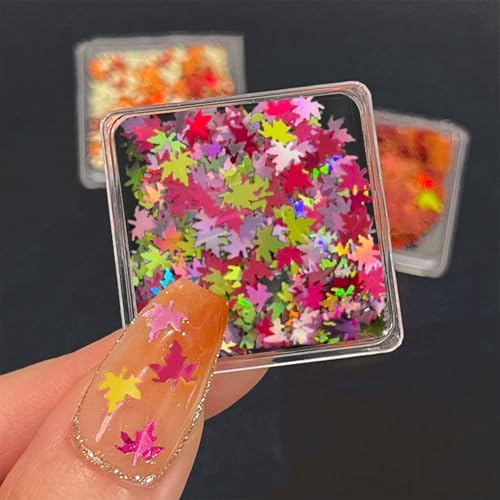 Multicolor Glitter Maple Leaves Sequins Accessories for DIY Journal, Shiny PVC Maple Leaves Confetti for Party Decorations, Mini Leaf Sequins Accessories for Drawing Notebooks.Pink Yellow Dark Pink