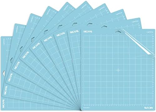Light Grip Cutting Mat (12x12 inch, 10 Pack) - Light Adhesive Sticky Blue Quilting Replacement Cut Mats