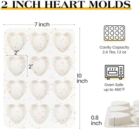 2 Inch Small Heart Shaped Silicone Molds for Chocolate, Candy, Cake, Soap (Set of 2, Cream)