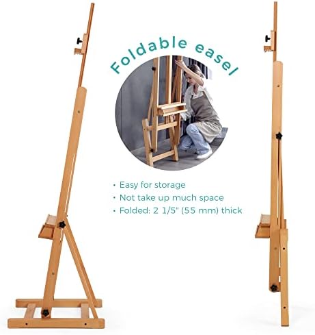 VISWIN Medium H-Frame Easel 67"-95" H, Hold Canvas up to 49", Adjustable Beech Wood Artist Easel Stand for Painting with Storage Tray, Art Floor Easel for Adults, Beginners, Students - Natural