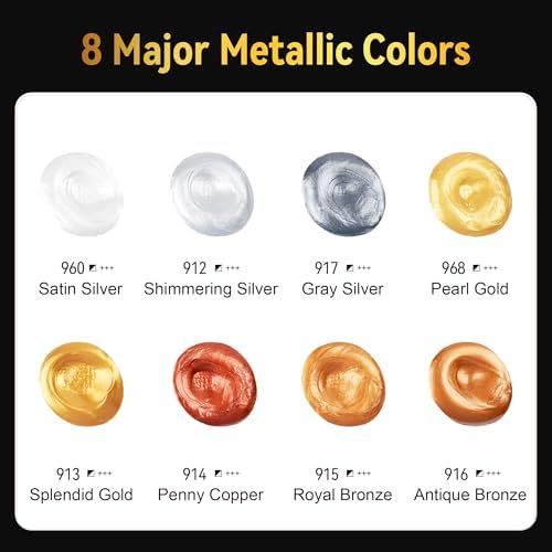 AUREUO Metallic Acrylic Paint Set 8 Colors x 0.71 Fl Oz / 21ml Tubes