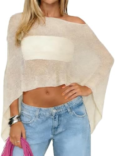 Women Sheer Poncho Top Knit Crochet Irregular Shrug Bolero Shawl Lightweight See Through Beach Cover Up