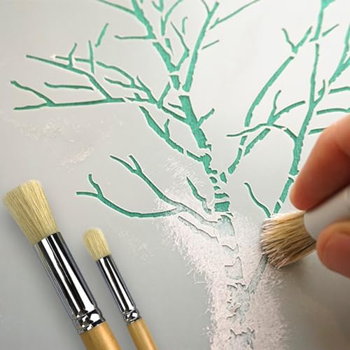 Stencil Brush Set, 6Pcs Natural Hog Bristle Stencil Brushes for Painting