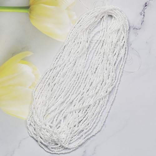 11/0 Glass White Pearl Color Seed Beads Hanks (1 Hank 3 Meters) Total 3 String Hanks About 6000pcs, 9 Meters String Clear AB Seed Beads Strand Hanks (White Pearl)