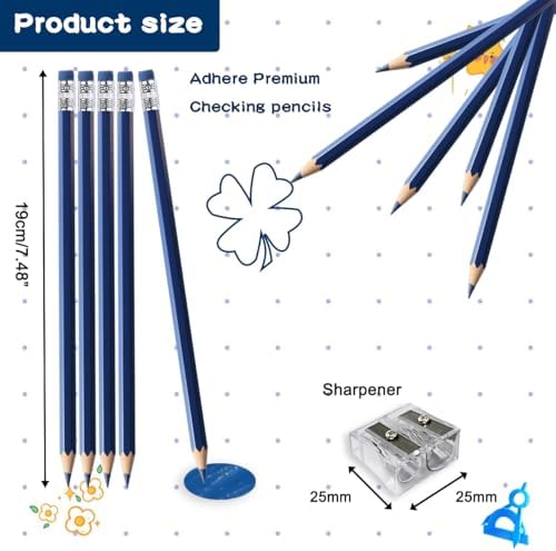 Adhere 25pcs Checking Pencils Erasable colored Pencils Pre-Sharpened #2 HB,for Checking Tests Grading,Map Coloring, editing Office Favors,including a Free sharpener. (Navy Blue)