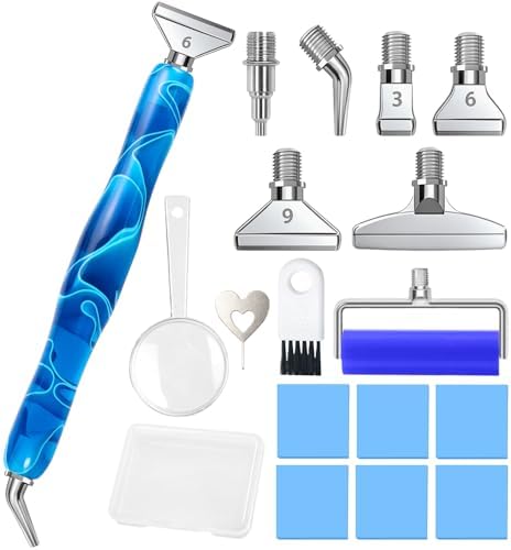 RaySoar Diamond Art Pens Diamond Art Tools Painting Pen with Screw Metal Tips Multi-Placer Tool Accessories for Adults Gem Rhinestone Picker Stylus Blue
