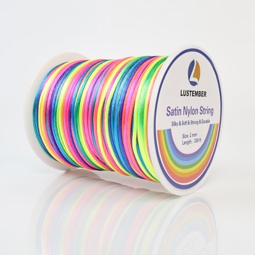 LUSTEMBER 330 Feet Satin Nylon String, 1 mm Silky Smooth Durable Nylon Cord for Jewelry Making, Bracelets, Beading, Necklaces, Macrame, Kumihimo, Rattail, and Chinese Knot Craft