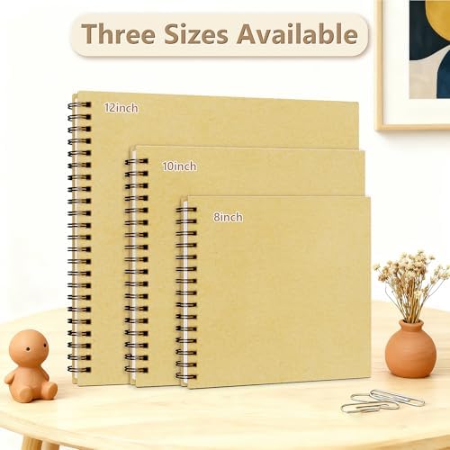 popotop 10x10 Inch Scrapbook Photo Album, 60 Page Decorative Kraft Paper Book for 4x6 8x10 Pictures, DIY Memory Photo Albums as Gifts for Wedding Baby Christmas School Family