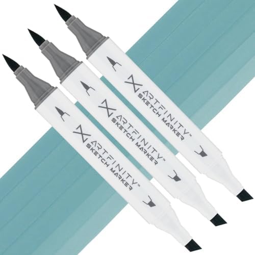 Artfinity Sketch Markers - Set of 3 - Light Grayish Cobalt BG1-5, Vibrant, Professional, Dye-Based Alcohol Markers for Artists, Drawing, Travel, & More