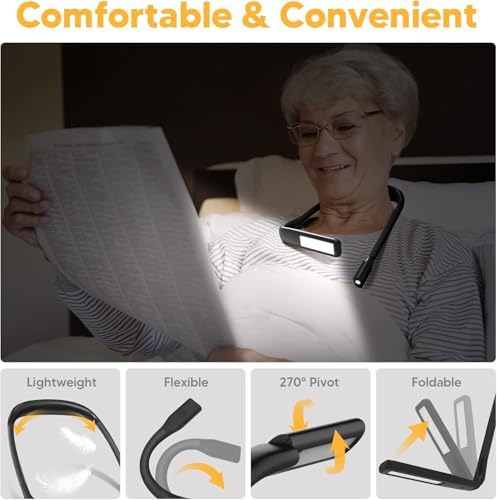 Neck Light, Rechargeable Reading Light, 3 Color Stepless Dimming