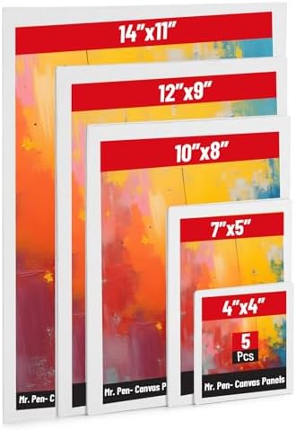 Mr. Pen- Canvas Panels, 5 Pack, 4x4, 5x7, 8x10, 9x12, 11x14 Inches | Triple Primed for Oil & Acrylic Paints, Canvas Boards for Painting, Painting, Blank Canvas for Painting, 3mm Thickness