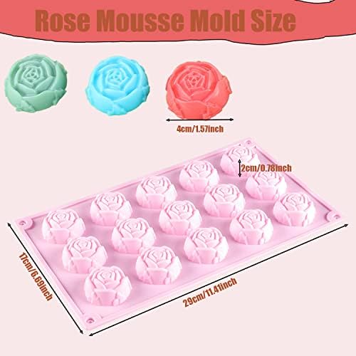 Rose Candy Chocolate Silicone Mold with 15 Hole Large Rose Shape Mold，DIY Flower Cookies Candy Gummy Chocolate Mold Perfect for Soap, Mousse Ice Cream Tray 1 Pack