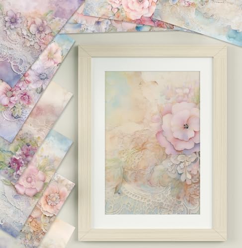6x6 Scrapbook Paper Pad - Silent Blossom Vintage Lace 160gsm Cardstock, 24 Pcs Pastel Watercolor Floral Decorative Paper for Wedding Junk Journal Supplies