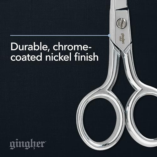 Gingher 4" Curved Embroidery Scissors, Premium Forged Steel Shears, Sharp Knife Edge Sewing Scissors for Precise Cuts with Protective Sheath, Ambidextrous Design, Chrome Plated Nickel Finish