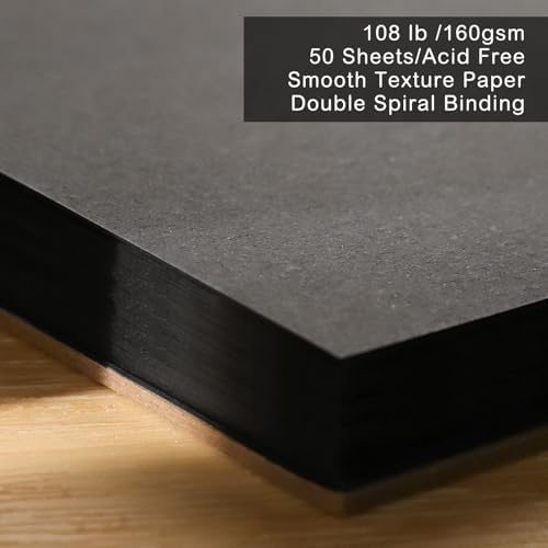 9 × 12 in Black Paper Sketchbook, 50 Sheets Acid- Free Black Sketchbook