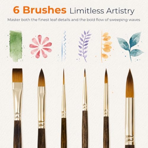 Nicpro 6Pcs Travel Watercolor Brushes Set, Professional Paint Brush