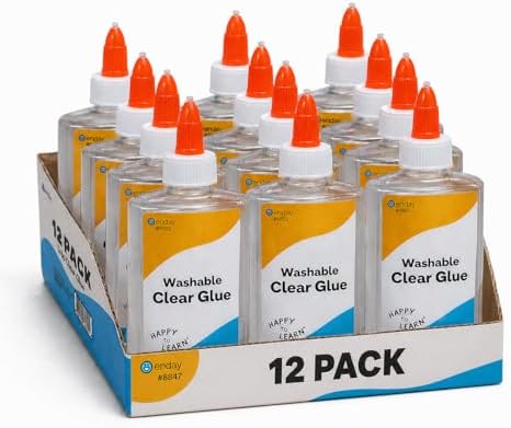 Enday Clear Glue 5oz (12 Pack) for Slime – Liquid Craft Adhesive, Dries Clear, Non-Toxic, Great for Kids Slime Making, Teacher Supplies, Classroom Must Haves, Art & Creative Activity