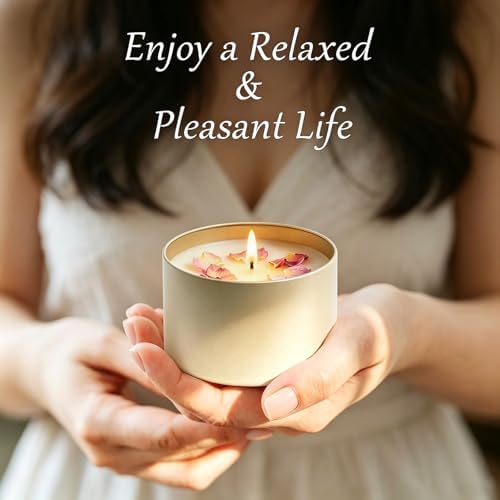 Candle Tins 4 Oz, 12 Packs Candle Jars with Lids, Empty Candle Jars, Candle Containers for Making Candles, Metal Tins with Wood-Grain Lids, Candle Tins wirth Wicks (Champagne Woodgrain, 4oz-12pcs)