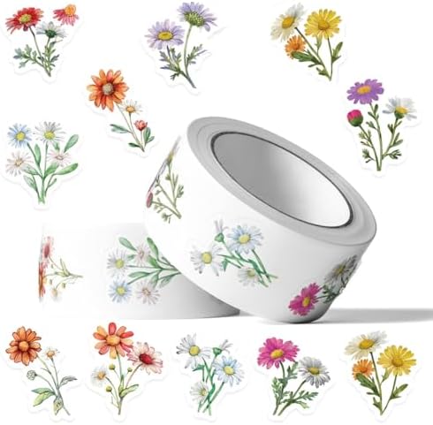 Wildflower Stickers,500pcs Daisy Flower Floral Theme Aesthetic Stickers Waterproof Vinyl Decorative Label Stickers Self-Adhesive Labels for Envelopes Gift Wrap