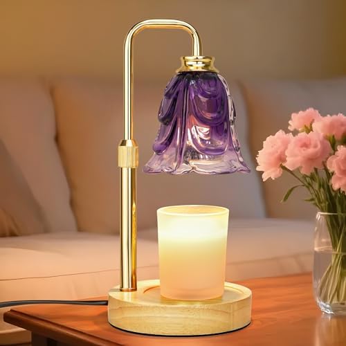 XJZJY Purple Flower Candle Warmer Lamp with Timer, Elegant Gifts for Women | Dimmable wax melt warmer with 2 bulbs for jar candles, height adjustable, Purple tulip design, home decor, housewarming gifts
