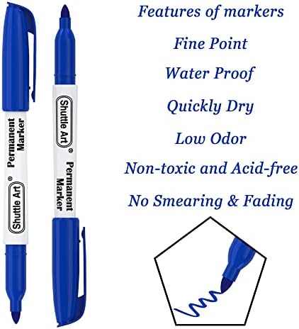 Shuttle Art Permanent Markers, 30 Pack Blue Permanent Marker set,Fine Point, Works on Plastic,Wood,Stone,Metal and Glass for Doodling, Marking
