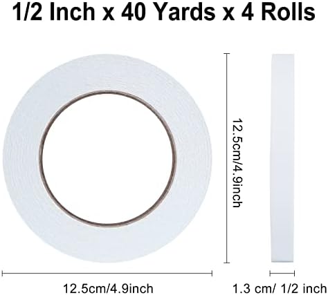 Double Sided Tape 1/2 Inch x 40 Yards- 4 Rolls