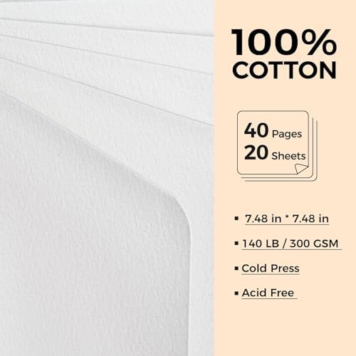 Watercolor Journal - 100% Cotton Cold Press Paper | 20 Sheets 40 Pages | 300GSM (140lb) | PU Leather Cover Watercolor Sketch Books for Artists Painting,Mixed Media7.5 in x 4.7 in