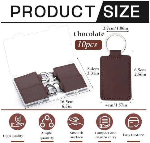 10 Pcs Leather Keychain Blanks, Rectangular PU Leather Key Fob Kit