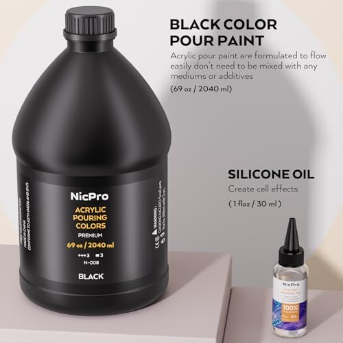 Nicpro Jet Black Color Acrylic Pour Paint, 69oz Pre-Mixed Pouring Paint