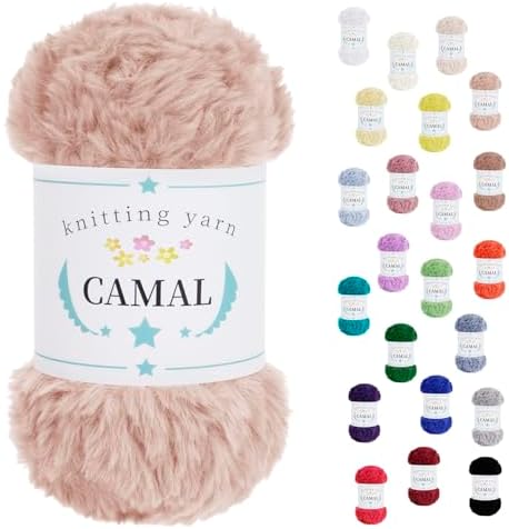 CAMAL Soft Faux Fur Yarn for Crocheting Blanket, 65 Yards Chunky Eyelash Yarn for Knitting Hats, 100 Grams Fuzzy Velvet Crochet Thread for Dolls, Earmuffs, Bags (Light Brown)
